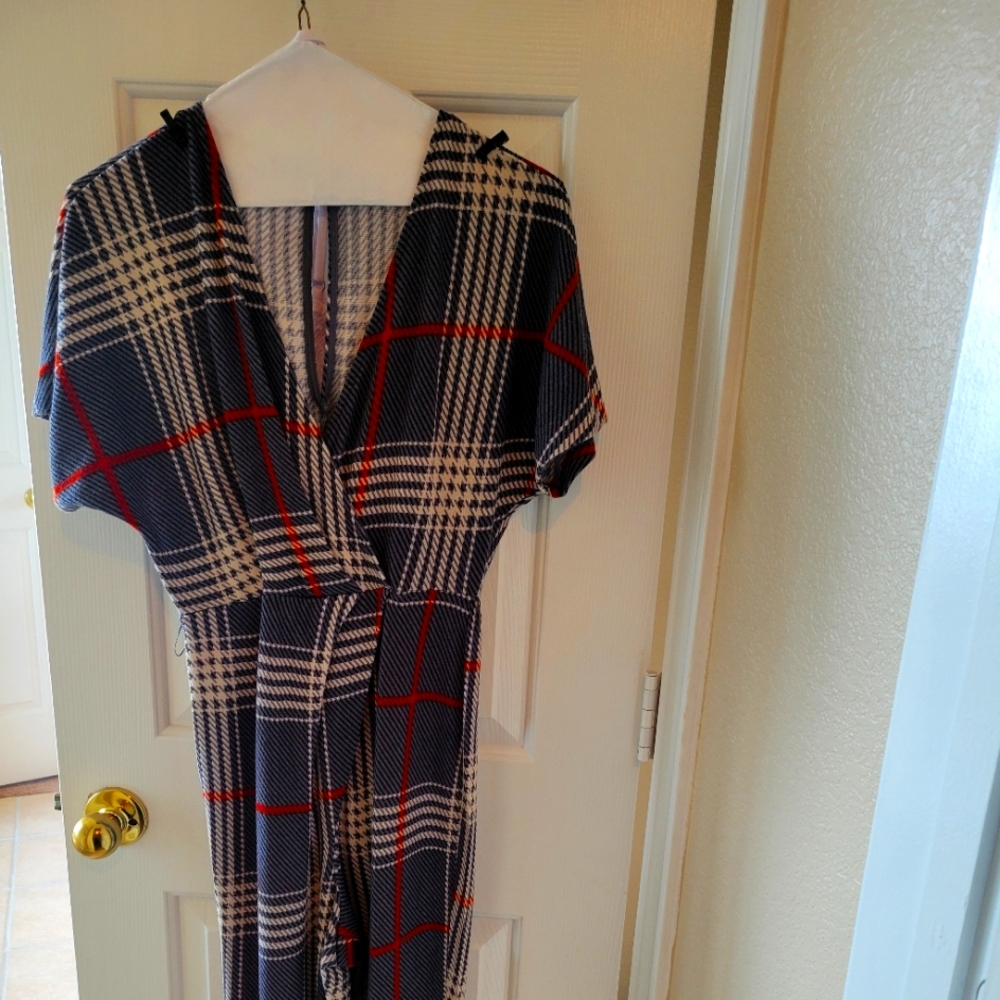 Stylish Plaid Romper in Red and Gray